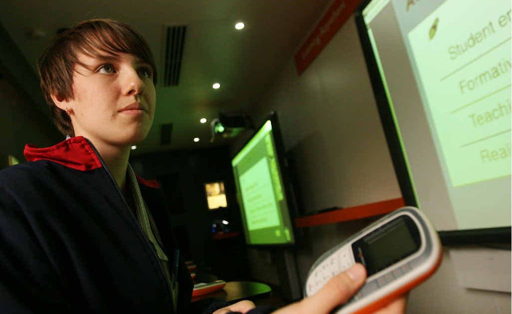 Year 12 student Siobhan Charmley takes part in the Promethean education system demonstration. Year 12 student Siobhan Charmley takes part in the Promethean education system demonstration.