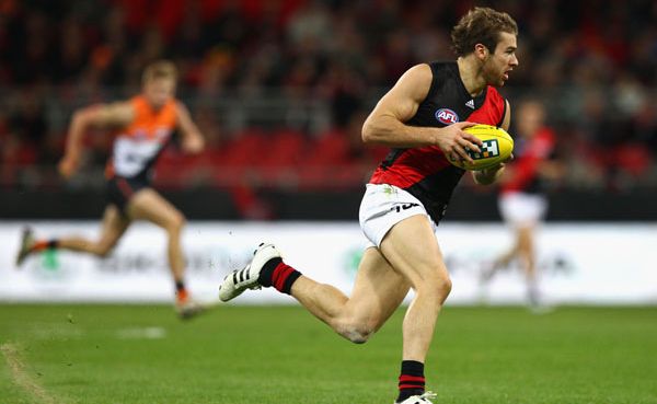 Stewart Crameri of the Bombers looks upfield during the round nine AFL match between the Greater Western Sydney Giants and the Essendon Bombers at Skoda Stadium. Stewart Crameri of the Bombers looks upfield during the round nine AFL match between the Greater Western Sydney Giants and the Essendon Bombers at Skoda Stadium.
