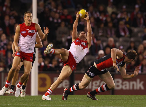 Ben McGlynn of the Swans takes a mark during the round nine AFL match between the St Kilda Saints and the Sydney Swans at Etihad Stadium. Ben McGlynn of the Swans takes a mark during the round nine AFL match between the St Kilda Saints and the Sydney Swans at Etihad Stadium.