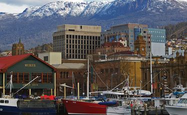 Hobart's waterfront, with Mt Wellington in the background.
Hobart's waterfront, with Mt Wellington in the background.