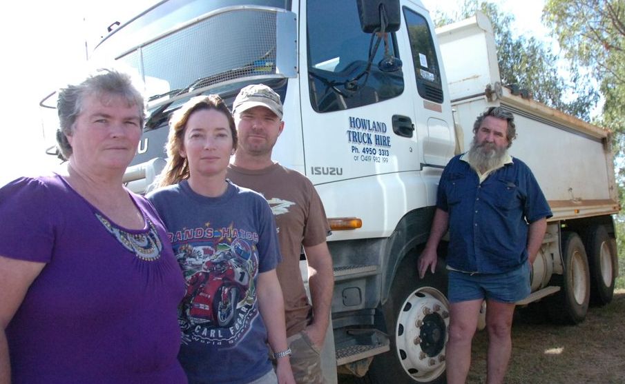 Veronica Hansen (far left) and George Howland (far right) run Howland Truck Hire, employing Alison Hansen and Pete Hansen. they have been forced to leave Gladstone as they have not been paid for contracts completed since February. Photo David Sparkes / The Observer Veronica Hansen (far left) and George Howland (far right) run Howland Truck Hire, employing Alison Hansen and Pete Hansen. they have been forced to leave Gladstone as they have not been paid for contracts completed since February. Photo David Sparkes / The Observer