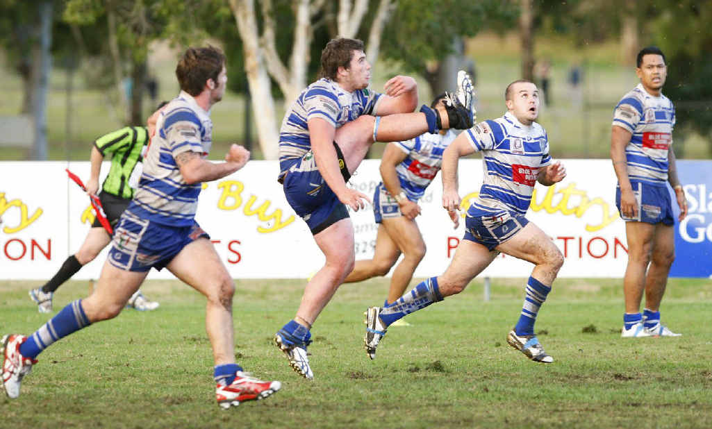Brothers playmaker Sam Krueger launches another bomb skywards in yesterday’s top-of-the-table Ipswich Rugby League clash with Fassifern at Brother Seery Oval. Brothers playmaker Sam Krueger launches another bomb skywards in yesterday’s top-of-the-table Ipswich Rugby League clash with Fassifern at Brother Seery Oval.