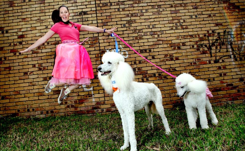 Emily Myatt with poodles Hendricus and Mirusia. Emily Myatt with poodles Hendricus and Mirusia.