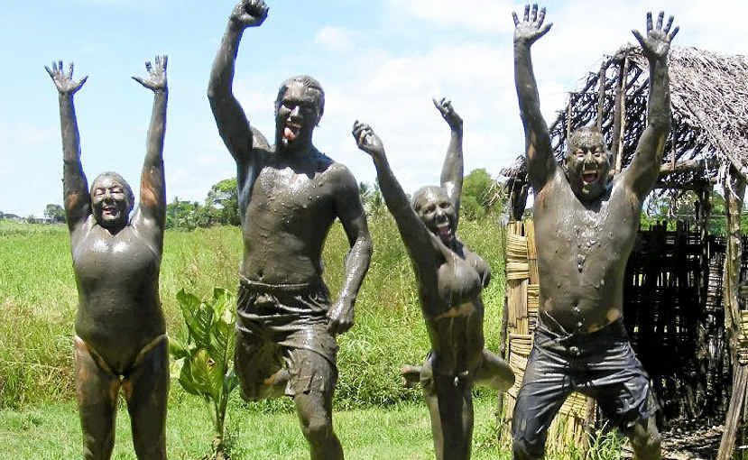 Patrick Williams and his group do some Haka-like larking about at the Sabeto Mud Baths. Patrick Williams and his group do some Haka-like larking about at the Sabeto Mud Baths.