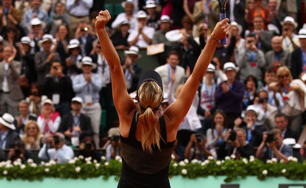 Maria Sharapova of Russia leaps in the air as she celebrates victory in the women's singles final against Sara Errani of Italy during day 14 of the French Open at Roland Garros Maria Sharapova of Russia leaps in the air as she celebrates victory in the women's singles final against Sara Errani of Italy during day 14 of the French Open at Roland Garros