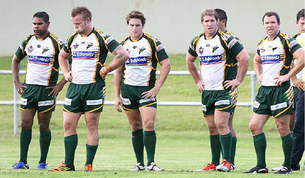 Ipswich Jets captain Keiron Lander (fourth from left) shares concerns about wrestling in rugby league. Ipswich Jets captain Keiron Lander (fourth from left) shares concerns about wrestling in rugby league.