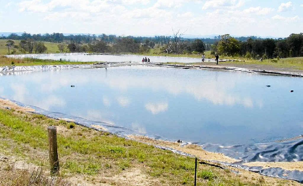 A holding pond for produced water. A holding pond for produced water.