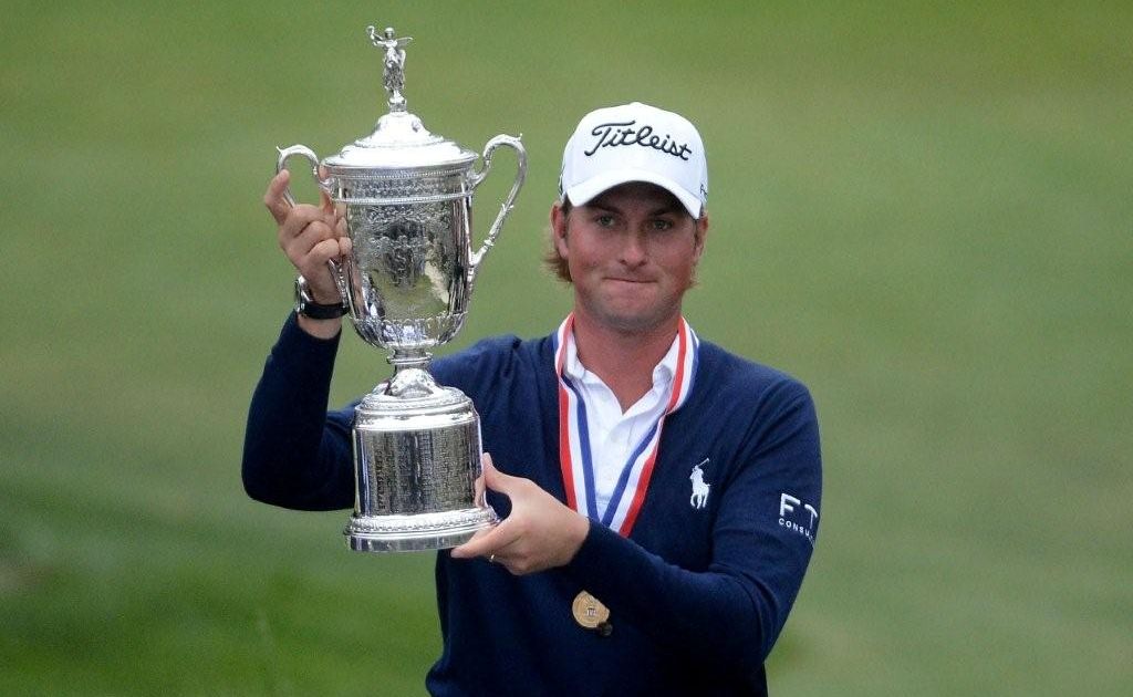Webb Simpson with the US Open trophy he won at Olympic Club. Webb Simpson with the US Open trophy he won at Olympic Club.