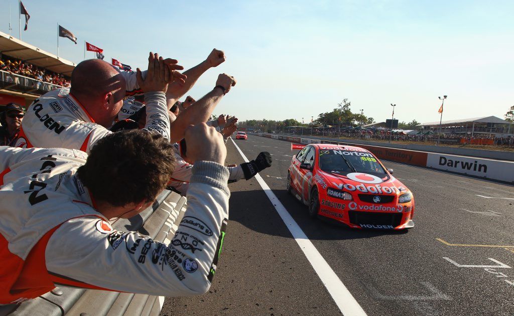 Driver Craig Lowndes crosses the line to win race 13 of the V8 Supercars Championship Series at Hidden Valley Raceway on June 17. Driver Craig Lowndes crosses the line to win race 13 of the V8 Supercars Championship Series at Hidden Valley Raceway on June 17.