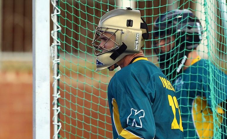 Nathan Burgers looks on from the goals during an Australian Kookaburras training session at Shenton Park on April 18, 2012 in Perth, Australia. Nathan Burgers looks on from the goals during an Australian Kookaburras training session at Shenton Park on April 18, 2012 in Perth, Australia.