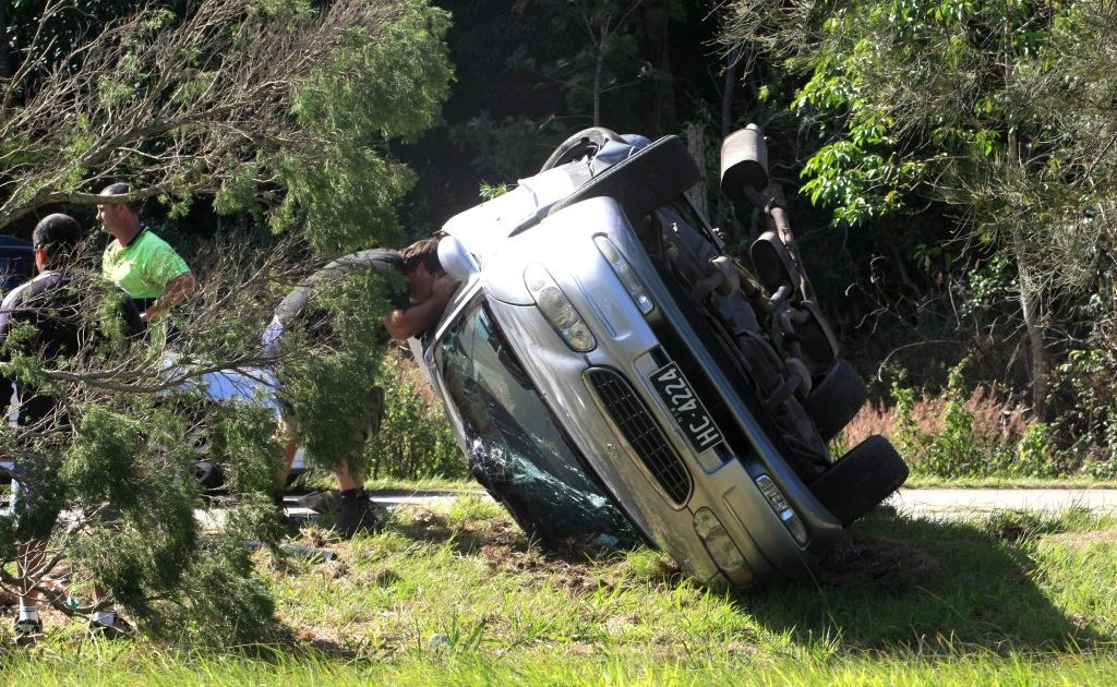 A car rolled on the Pacific Hwy near Tweed Heads South. A car rolled on the Pacific Hwy near Tweed Heads South.