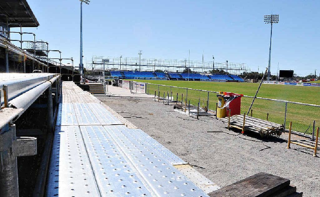 Scaffolding work at the stadium. Scaffolding work at the stadium.
