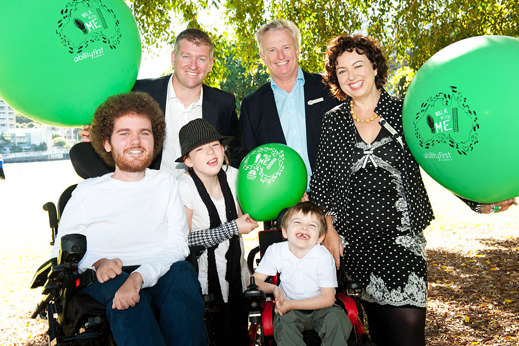 AFA chief Andrew Rowley, Mackay's Cootharinga chief Brendan Walsh and AFA patron Therese Rein with
(from left to right) ambassadors Tristram Peters, 21, Georgia Bishop-Cash, 8, and Jack Parry, 4