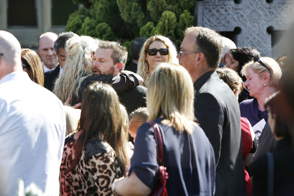Gerard Baden-Clay is comforted at the funeral for his murdered wife Allison Baden-Clay at St Paul's Anglican Church. Gerard Baden-Clay is comforted at the funeral for his murdered wife Allison Baden-Clay at St Paul's Anglican Church.