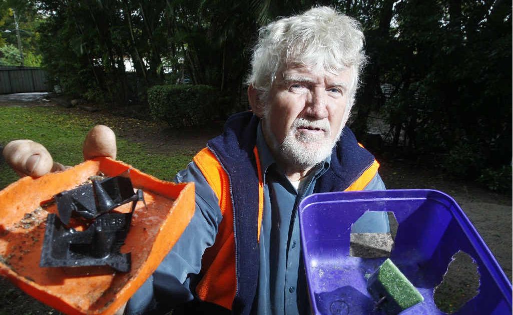 Keiron Butler with his rat bait at his Goodna home. He spends $12 a week on baits to try and keep the rodents at bay. Keiron Butler with his rat bait at his Goodna home. He spends $12 a week on baits to try and keep the rodents at bay.