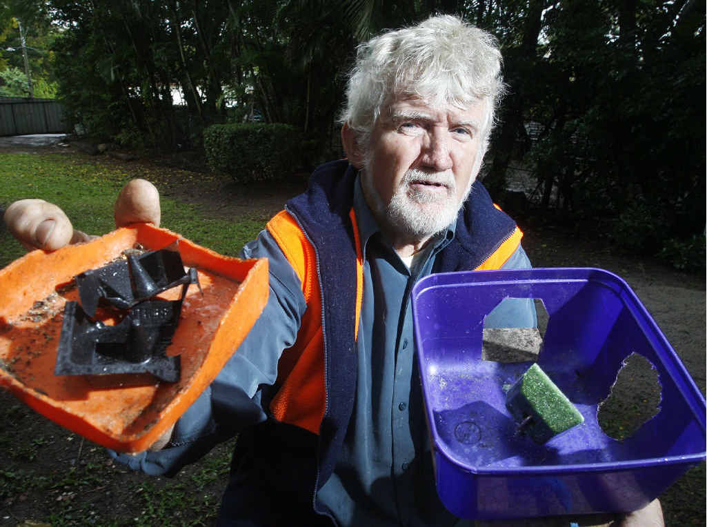 Keiron Butler with his rat bait at his Goodna home. He spends $12 a week on baits to try and keep the rodents at bay. Keiron Butler with his rat bait at his Goodna home. He spends $12 a week on baits to try and keep the rodents at bay.
