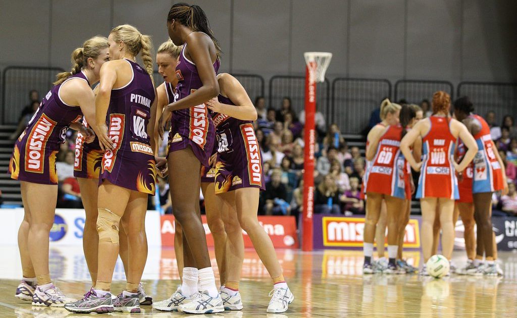 Firebirds and Swifts huddle during a timeout in the round 10 ANZ Championship match between the Firebirds and the Swifts at Brisbane Convention & Exhibition Centre on June 3, 2012 in Brisbane, Australia. Firebirds and Swifts huddle during a timeout in the round 10 ANZ Championship match between the Firebirds and the Swifts at Brisbane Convention & Exhibition Centre on June 3, 2012 in Brisbane, Australia.