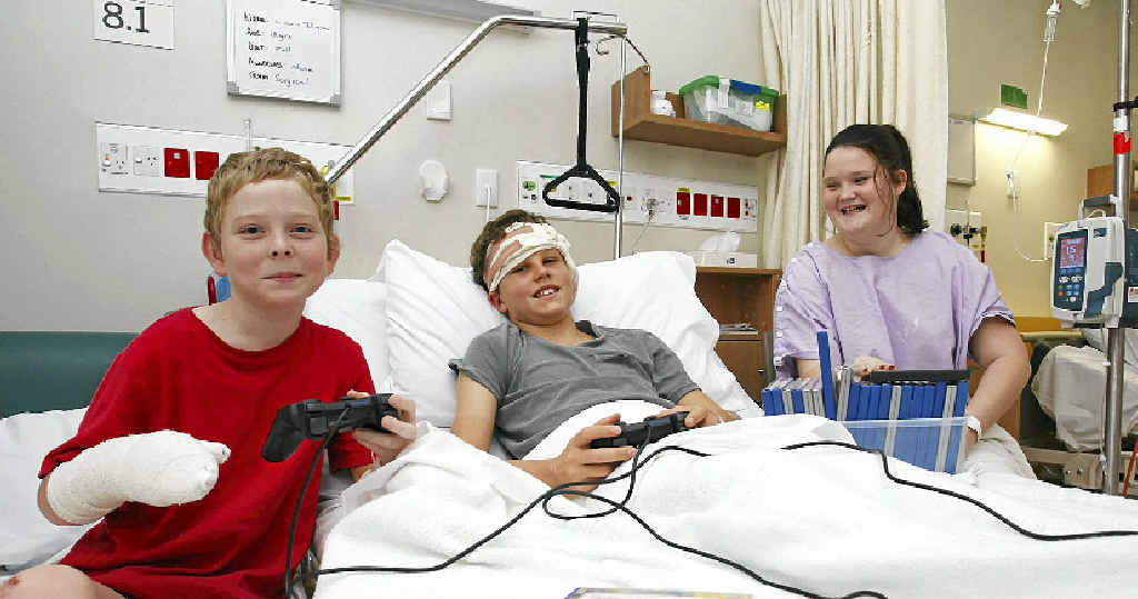 Playstations and beds for families, all donated by Wishlist, make the time spent at Nambour General Hospital by children such as Virgil Scrivener, 12, Lewis Thompson, 12, and Britnee Gibbins, 15, a little easier. Playstations and beds for families, all donated by Wishlist, make the time spent at Nambour General Hospital by children such as Virgil Scrivener, 12, Lewis Thompson, 12, and Britnee Gibbins, 15, a little easier.