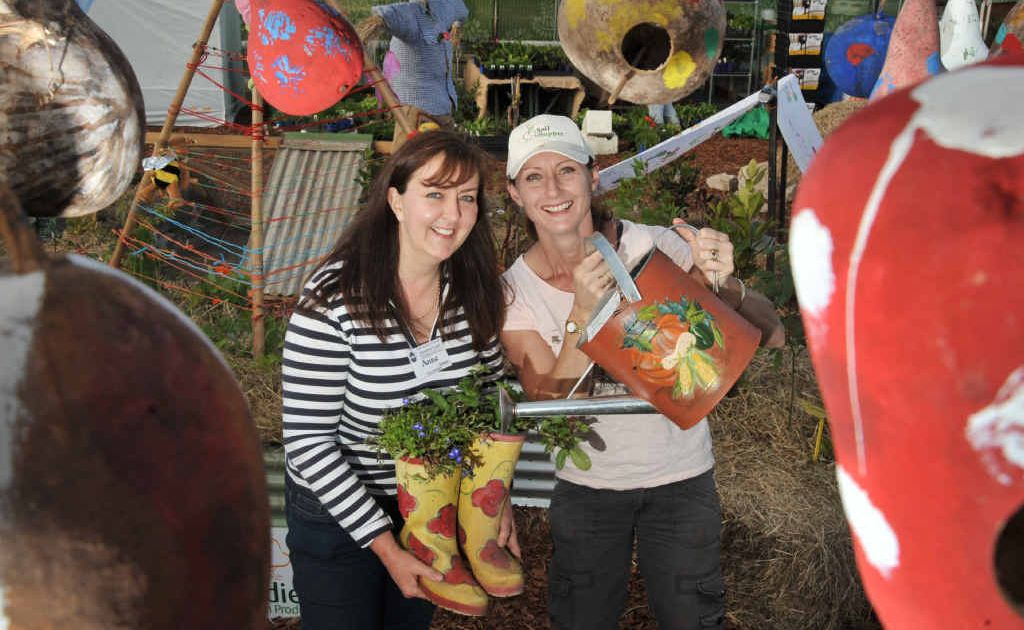 Anne Gibson (left) and Cath Manuel at the kitchen garden display at the Queensland Garden Expo. Anne Gibson (left) and Cath Manuel at the kitchen garden display at the Queensland Garden Expo.