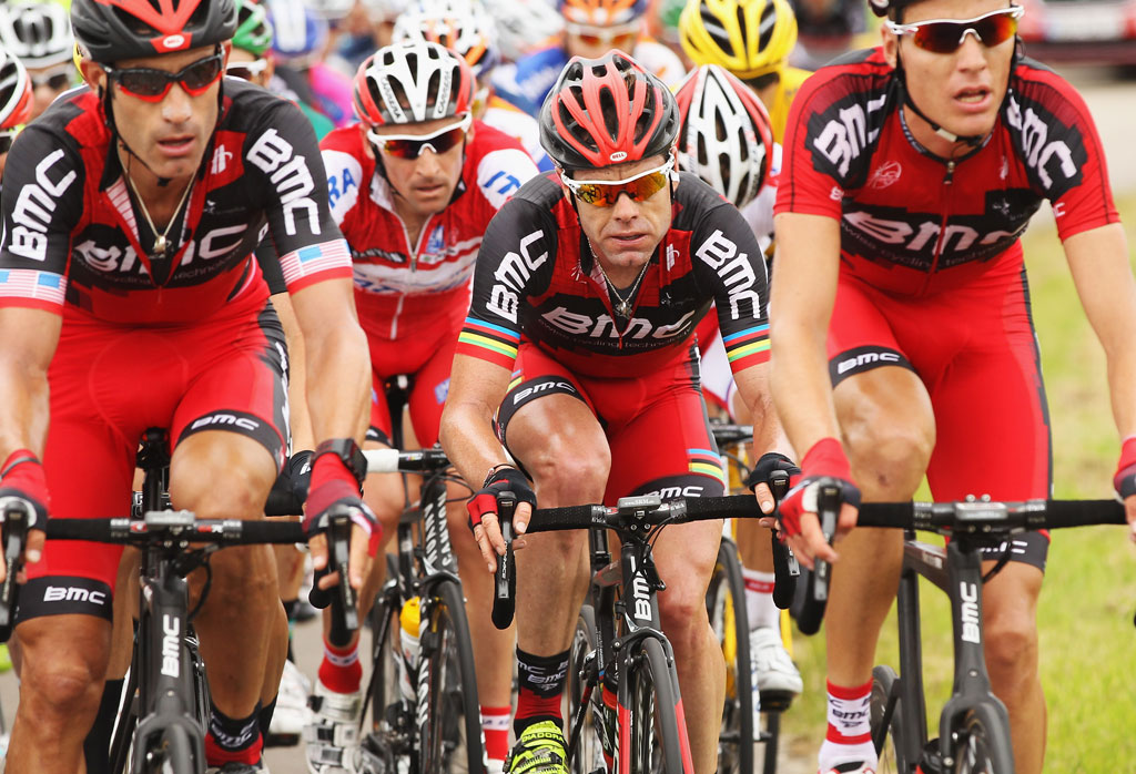 2011 Tour de France winner Cadel Evans (pictured centre) punctured three times in less than a kilometre. 2011 Tour de France winner Cadel Evans (pictured centre) punctured three times in less than a kilometre.