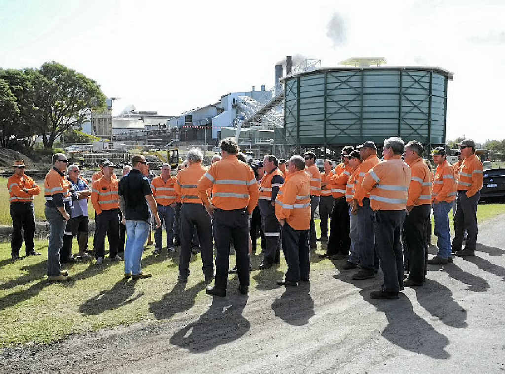 Workers meeting with union representatives, who say Bundaberg Sugar’s offer is unacceptable. Workers meeting with union representatives, who say Bundaberg Sugar’s offer is unacceptable.