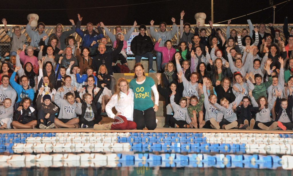 Tessa Wallace is farewelled by her very pregnant sister, Kristy Perkins and Pelican Waters Swim Club members before she heads off to the Olympic Games in London. Tessa Wallace is farewelled by her very pregnant sister, Kristy Perkins and Pelican Waters Swim Club members before she heads off to the Olympic Games in London.