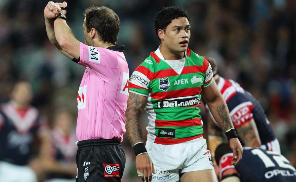 Issac Luke of the Rabbitohs is put on report for a dangerous tackle on Shaun Henny-Dowall of the Roosters during the round 19 NRL match between the Sydney Roosters and the South Sydney Rabbitohs at Allianz Stadium on July 16, 2012 in Sydney, Australia. Issac Luke of the Rabbitohs is put on report for a dangerous tackle on Shaun Henny-Dowall of the Roosters during the round 19 NRL match between the Sydney Roosters and the South Sydney Rabbitohs at Allianz Stadium on July 16, 2012 in Sydney, Australia.