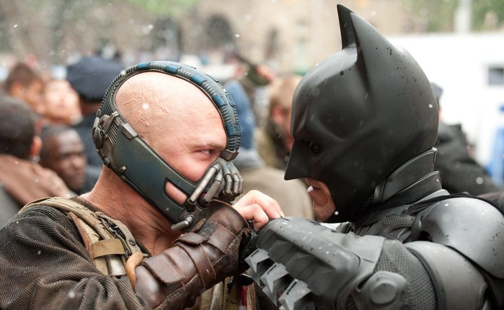 Tom Hardy, left, and Christian Bale in a scene from the movie The Dark Knight Rises. Tom Hardy, left, and Christian Bale in a scene from the movie The Dark Knight Rises.