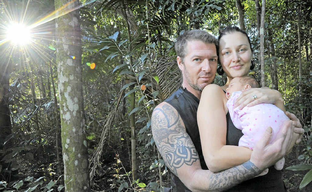 Adam and Xan Van Veen with daughter Lily, 6 weeks at their Goonengerry home. Adam and Xan Van Veen with daughter Lily, 6 weeks at their Goonengerry home.