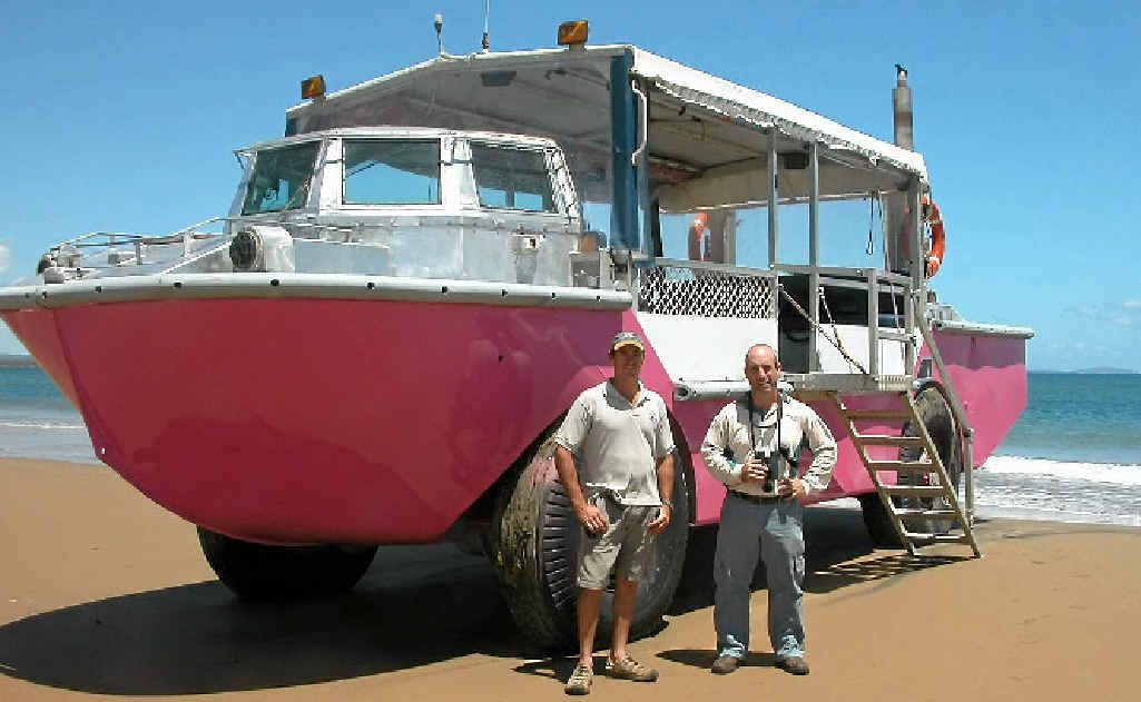 The pink amphibious LARCS are a well-known tourism attraction on The Discovery Coast. The pink amphibious LARCS are a well-known tourism attraction on The Discovery Coast.