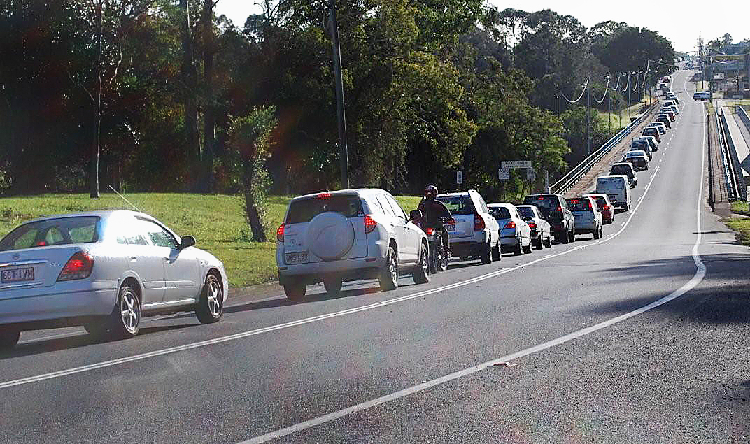 Peak hour traffic this morning was backed up for more than a kilometre. Peak hour traffic this morning was backed up for more than a kilometre.