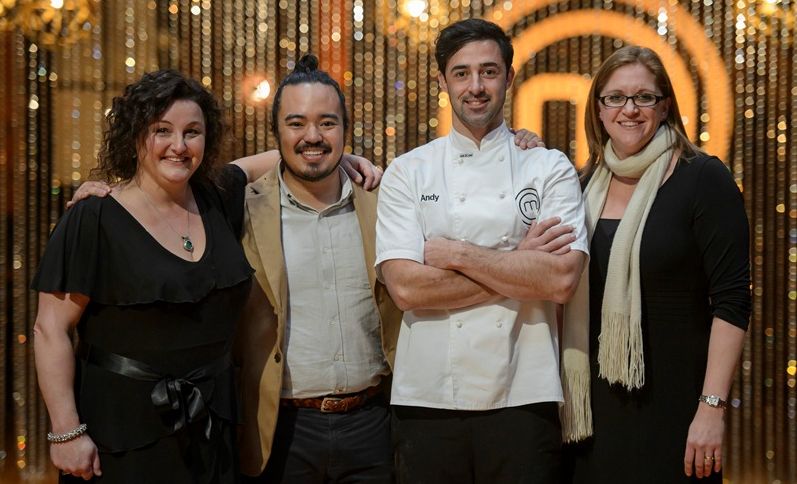 MasterChef winner Andy Allen pictured with previous winners Julie Goodwin, Adam Liaw and Kate Bracks. MasterChef winner Andy Allen pictured with previous winners Julie Goodwin, Adam Liaw and Kate Bracks.