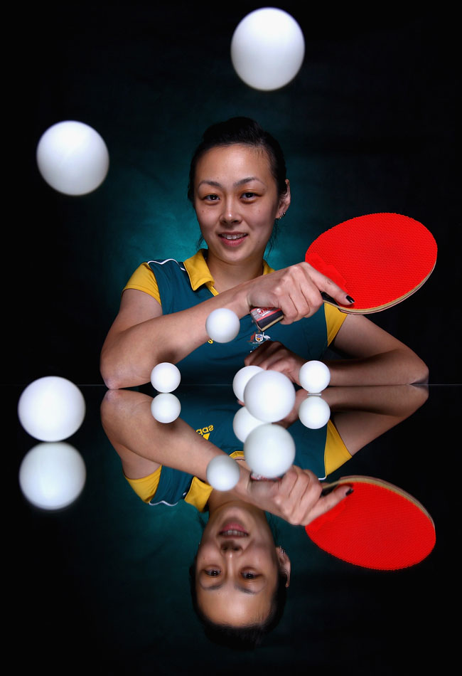 Miao Miao of Australia poses during an Australian Table Tennis portrait session at the Melbourne Sports & Aquatic Centre Miao Miao of Australia poses during an Australian Table Tennis portrait session at the Melbourne Sports & Aquatic Centre