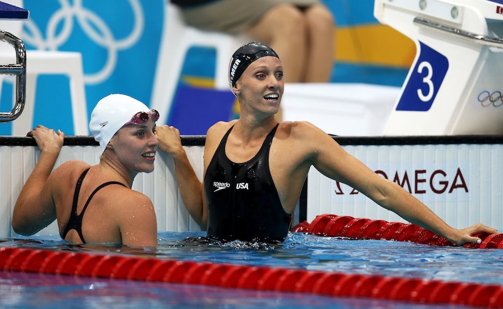 Alicia Coutts (left) finishes third behind world record breaker Dana Vollmer (right). Alicia Coutts (left) finishes third behind world record breaker Dana Vollmer (right).