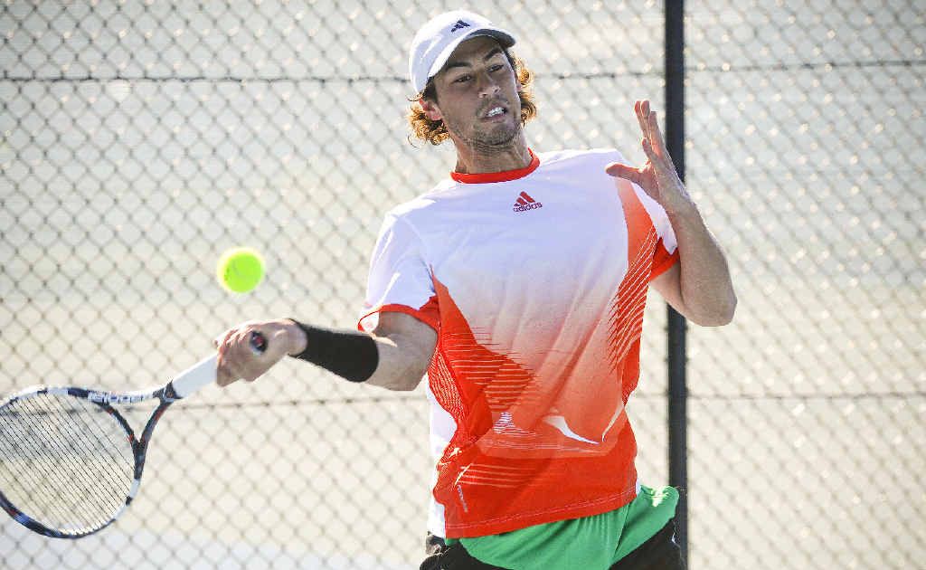 Nick Lindahl on his way to a comprehensive victory in the Platinum AMT tennis event at Grafton City Courts. Nick Lindahl on his way to a comprehensive victory in the Platinum AMT tennis event at Grafton City Courts.
