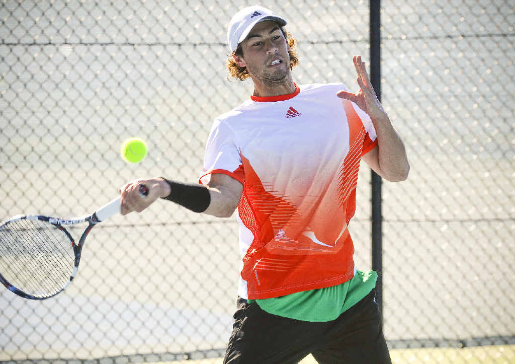 Nick Lindahl on his way to a comprehensive victory in the Platinum AMT tennis event at Grafton City Courts. Nick Lindahl on his way to a comprehensive victory in the Platinum AMT tennis event at Grafton City Courts.