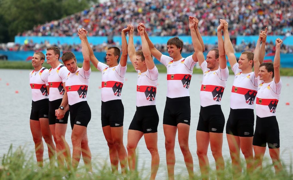 The German rowing crew has won gold in the men's eight. The German rowing crew has won gold in the men's eight.