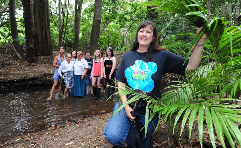 Jan Kesby (far right), with volunteers helping with frog workshops along the Mooloolah river. Jan Kesby (far right), with volunteers helping with frog workshops along the Mooloolah river.