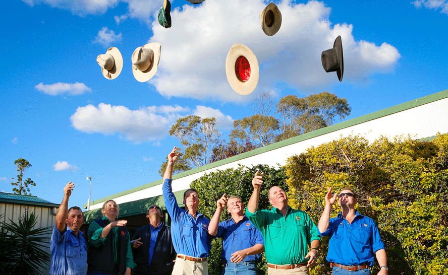 Farmers celebrate after signing on to the Working Together program, which has been initiated by coal seam gas company Origin Energy. Farmers celebrate after signing on to the Working Together program, which has been initiated by coal seam gas company Origin Energy.