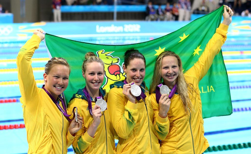 (L-R) Kylie Palmer, Bronte Barratt, Alicia Coutts, and Melanie Schlanger of Australia pose with their silver medals following the medal ceremony for the Women's 4x200m Freestyle Relay on Day 5 of the London 2012 Olympic Games. (L-R) Kylie Palmer, Bronte Barratt, Alicia Coutts, and Melanie Schlanger of Australia pose with their silver medals following the medal ceremony for the Women's 4x200m Freestyle Relay on Day 5 of the London 2012 Olympic Games.