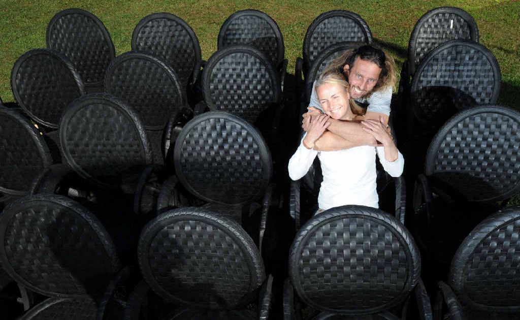 Bernie Kudernatsch and Monica Corser of Retyred, pictured in Ewingsdale with some of the products they make from recycled vehicle tyres. Bernie Kudernatsch and Monica Corser of Retyred, pictured in Ewingsdale with some of the products they make from recycled vehicle tyres.