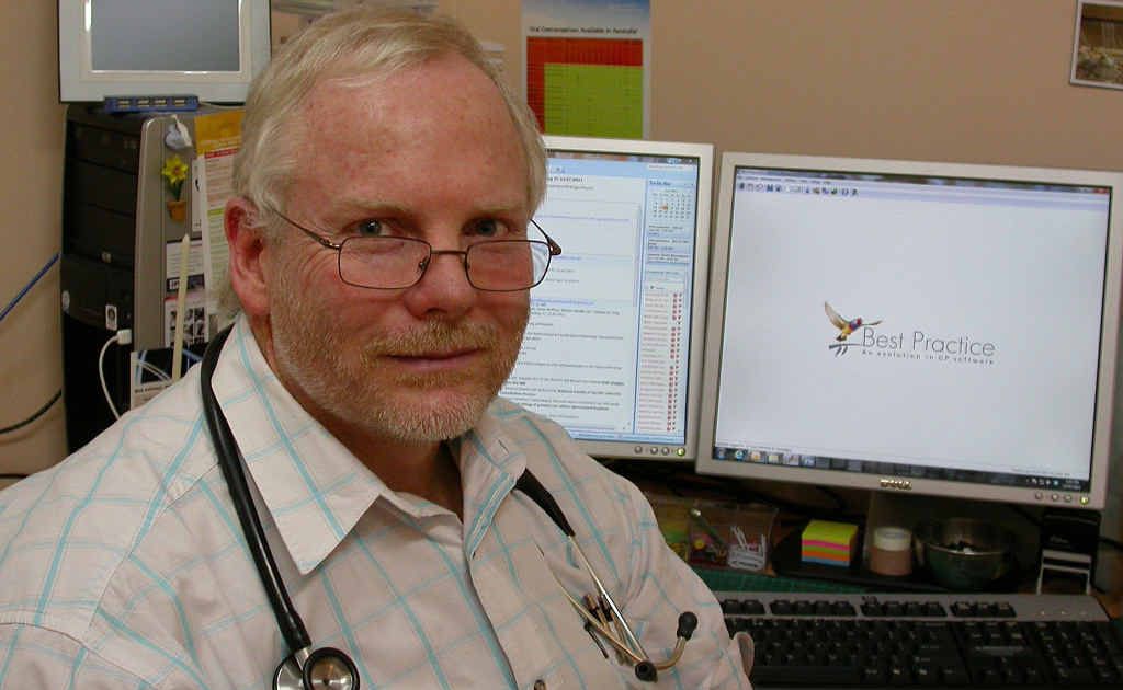 Dr Ewen McPhee with the new telehealth technology, which is expected to reduce patient travel expenses and increase patient care in the Central Highlands. Dr Ewen McPhee with the new telehealth technology, which is expected to reduce patient travel expenses and increase patient care in the Central Highlands.