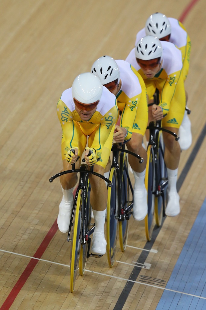 Australia has finished second behind Great Britain in the men's team pursuit. Australia has finished second behind Great Britain in the men's team pursuit.