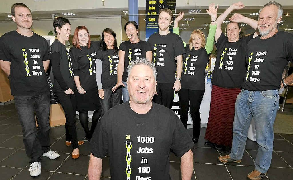 CAMPAIGN LAUCH: NORTEC staff in Lismore (front) Mark Wright, (back row) Evan Josey, Annika Olsson, Rachael Reay, Susan McGeever, Niki Taylor, Daniel Teale, Kate Hunter, Samantha Keith and Shane Hogan are aiming for 1000 jobs in 100 days. CAMPAIGN LAUCH: NORTEC staff in Lismore (front) Mark Wright, (back row) Evan Josey, Annika Olsson, Rachael Reay, Susan McGeever, Niki Taylor, Daniel Teale, Kate Hunter, Samantha Keith and Shane Hogan are aiming for 1000 jobs in 100 days.