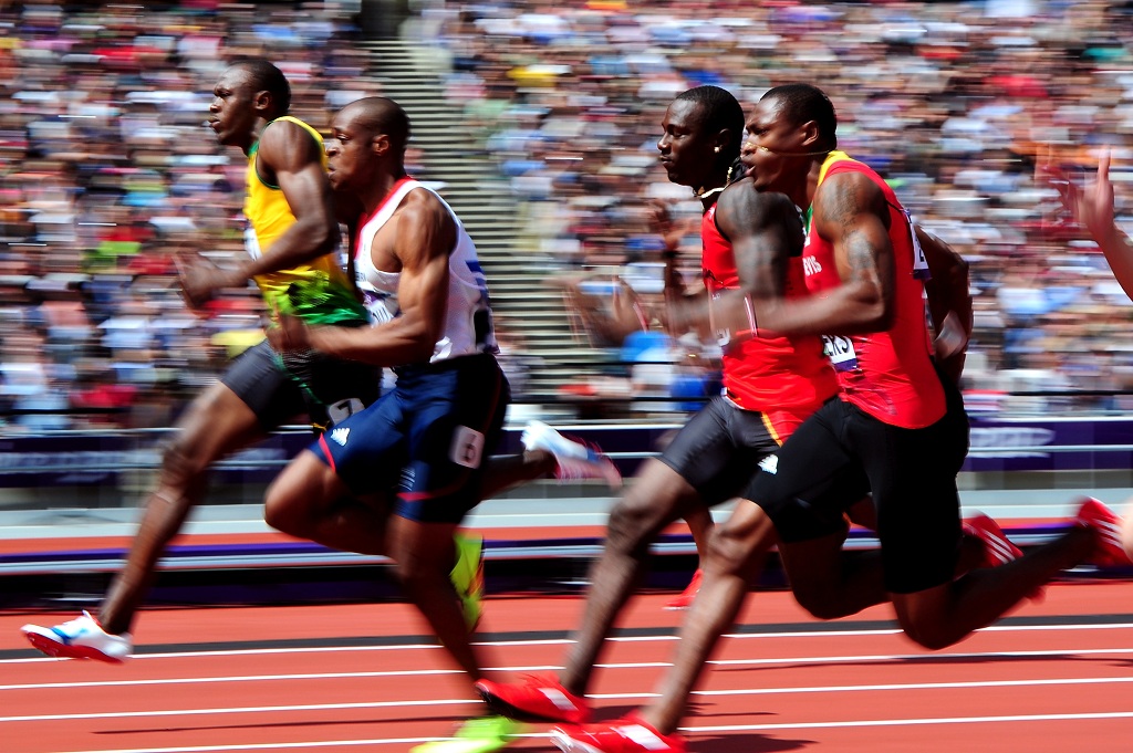(L-R) Usain Bolt of Jamaica and James Dasaolu of Great Britain compete in the Men's 100m Round 1 Heats on Day 8 of the London 2012 Olympic Games (L-R) Usain Bolt of Jamaica and James Dasaolu of Great Britain compete in the Men's 100m Round 1 Heats on Day 8 of the London 2012 Olympic Games