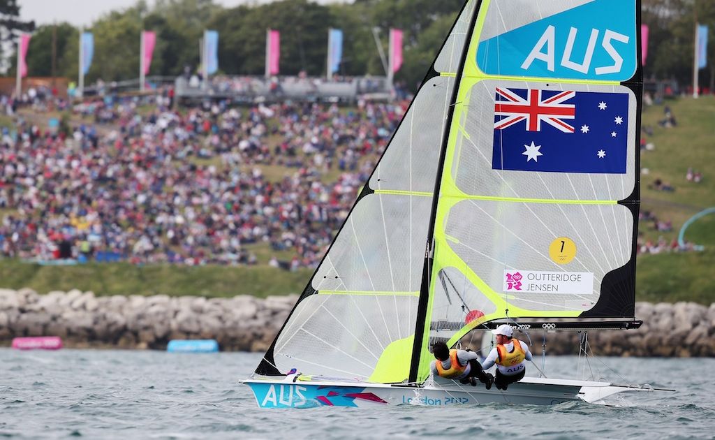 Nathan Outteridge and Iain Jensen have won gold in the men's 49er. Nathan Outteridge and Iain Jensen have won gold in the men's 49er.