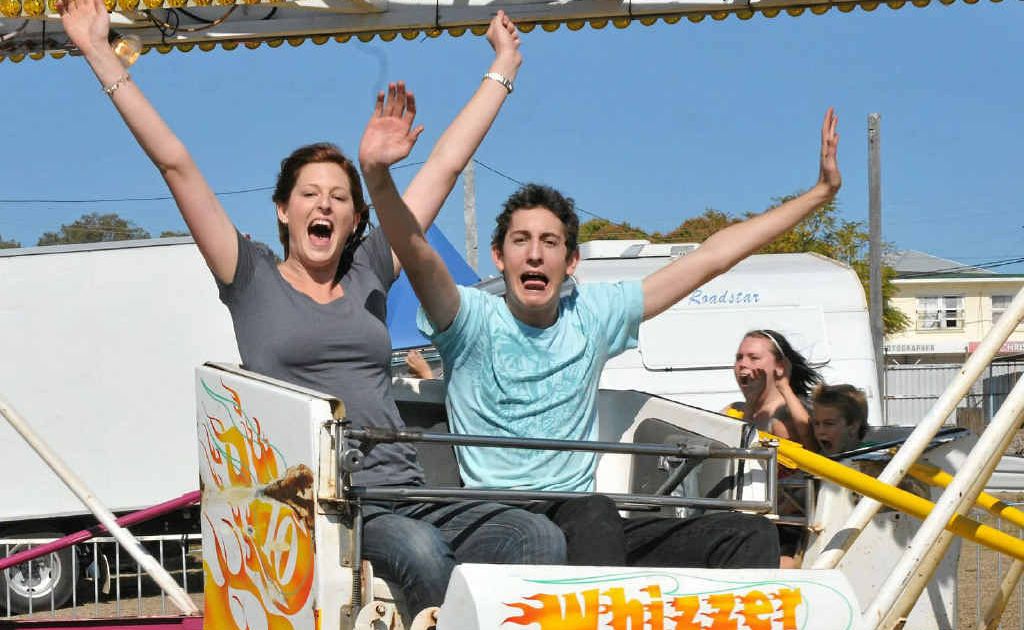 Jasmyn Teubler and Andrew Rose on the Big Whizzer at Gladstone Show. Jasmyn Teubler and Andrew Rose on the Big Whizzer at Gladstone Show.
