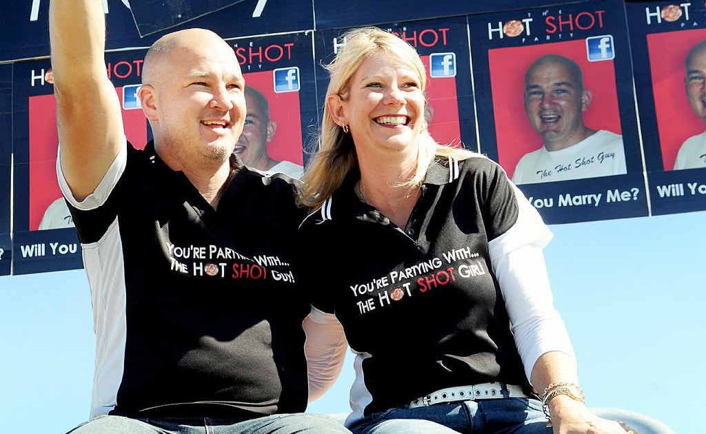 Gail Witt-Parry agreed to marry Myles Simons after he popped the big question with the help of an advertising billboard. Gail Witt-Parry agreed to marry Myles Simons after he popped the big question with the help of an advertising billboard.