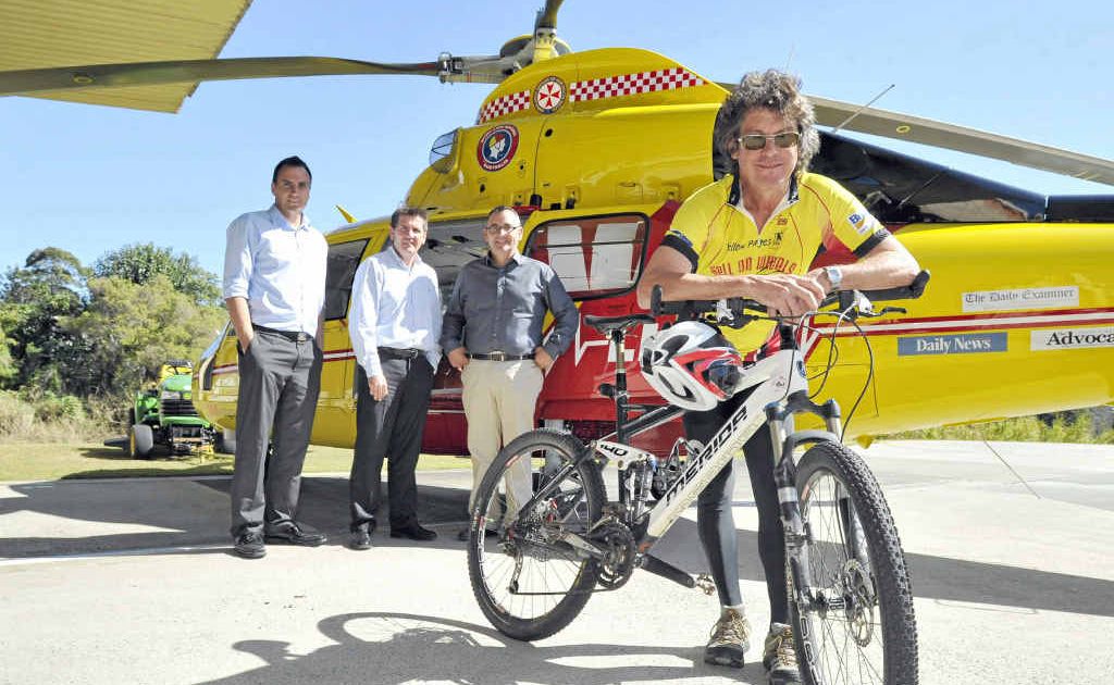 At the launch of the Hell on Wheels Tour at the Westpac Life Saver Rescue Helicopter base in Lismore are Nathan Causer from Yellow Pages, helicopter general manager Kris Beavis, Yellow Pages media sales advisor Brad Parsons and Hell on Wheels tour director Tony Keogh. At the launch of the Hell on Wheels Tour at the Westpac Life Saver Rescue Helicopter base in Lismore are Nathan Causer from Yellow Pages, helicopter general manager Kris Beavis, Yellow Pages media sales advisor Brad Parsons and Hell on Wheels tour director Tony Keogh.
