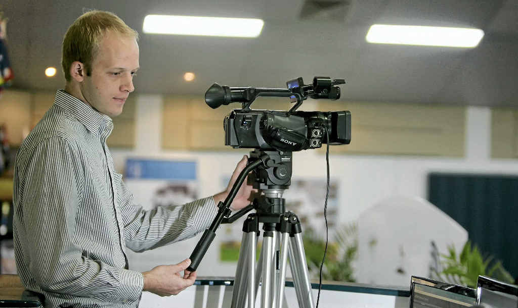 Head of media and publications at Lighthouse Baptist Church, Rockhampton, Ben Bakss, sets up video equipment to live stream a service. Head of media and publications at Lighthouse Baptist Church, Rockhampton, Ben Bakss, sets up video equipment to live stream a service.